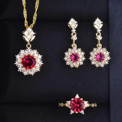 Charming Round Red Crystals Pendants Necklace Set (4 pcs)